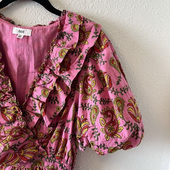 Rahi Mini Dress Sz XS Amber Dress Floral Print Puff Sleeve Ruffle Romantic Boho - Picture 5 of 16